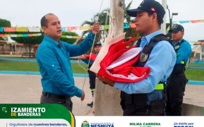 Ceremonia solemne de Izamiento de Banderas en el Distrito de Neshuya.
