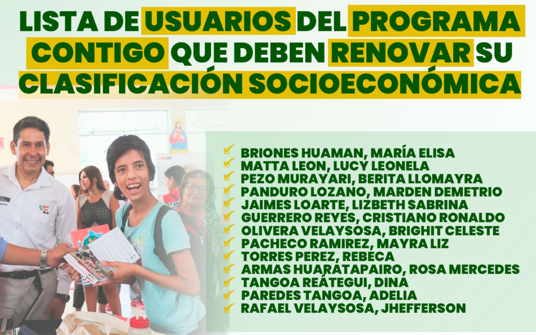 LISTA DE USUARIOS DEL PROGRAMA CONTIGO QUE DEBEN RENOVAR SU CLASIFICACIÓN SOCIOECONÓMICA EN NESHUYA
