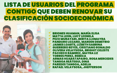 LISTA DE USUARIOS DEL PROGRAMA CONTIGO QUE DEBEN RENOVAR SU CLASIFICACIÓN SOCIOECONÓMICA EN NESHUYA