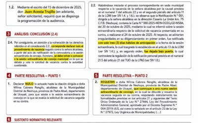 VACANCIA APROBADA POR UNANIMIDAD EN CUMPLIMIENTO DE LA RESOLUCION N.° 1294-2026-JNE